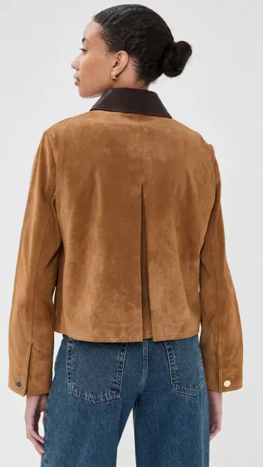 Veronica Beard Walters eather Cropped Barn Jacket Whisky | Thumbnail 3