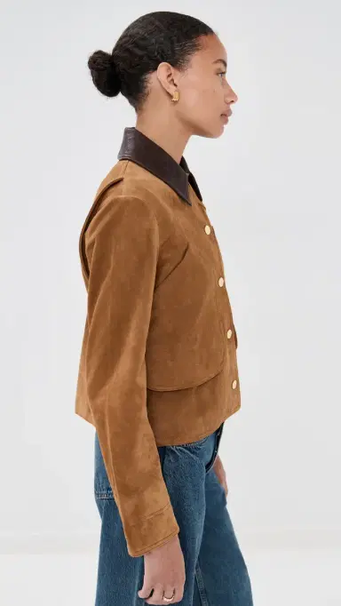 Veronica Beard Walters eather Cropped Barn Jacket Whisky | Thumbnail 4