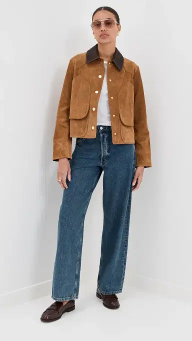 Veronica Beard Walters eather Cropped Barn Jacket Whisky | Thumbnail 5