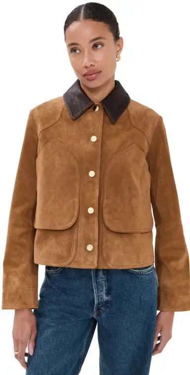 Veronica Beard Walters eather Cropped Barn Jacket Whisky | Thumbnail 1