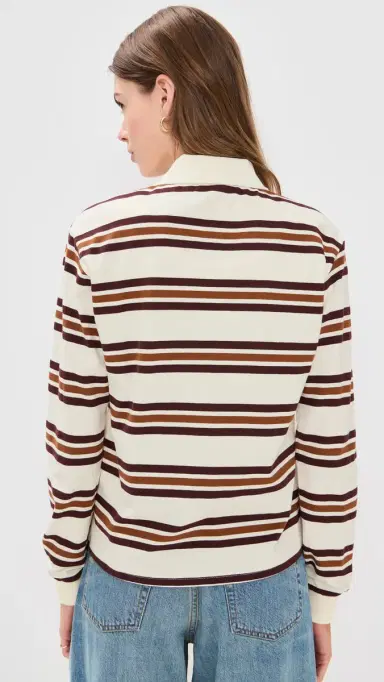 LIONESS Leisure Long Sleeve Polo Coffee Stripe | Thumbnail 3 LIONESS Leisure Long Sleeve Polo Coffee Stripe | Thumbnail 3