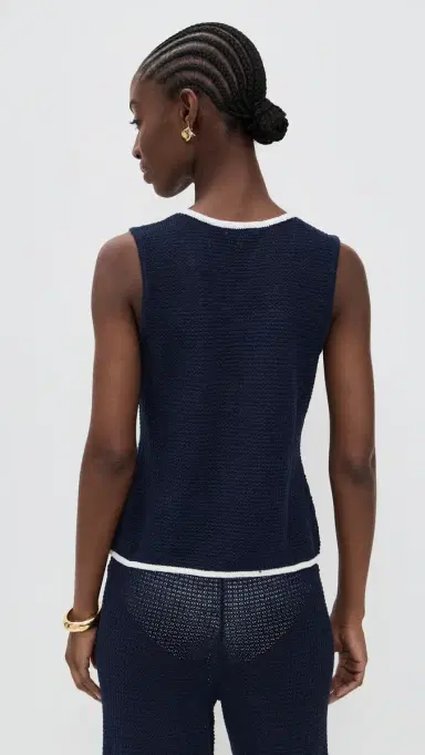 Onia Linen Knit Tie Front Tank Noir Navy/Egret | Thumbnail 3