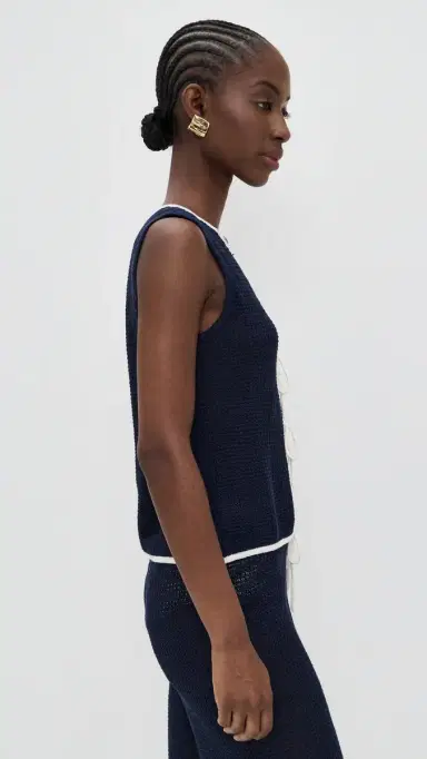 Onia Linen Knit Tie Front Tank Noir Navy/Egret | Thumbnail 4