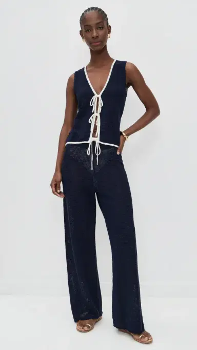 Onia Linen Knit Tie Front Tank Noir Navy/Egret | Thumbnail 5