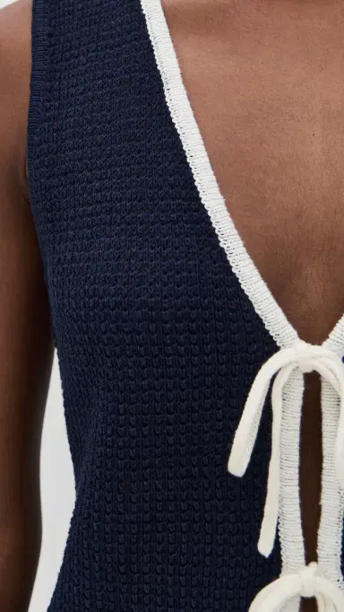 Onia Linen Knit Tie Front Tank Noir Navy/Egret | Thumbnail 6