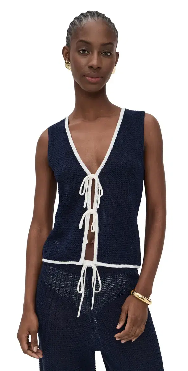 Onia inen Knit Tie Front Tank Noir Navy/Egret
