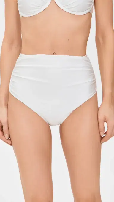 Simkhai Teya High Waisted Ruched Bikini Bottoms White L | Thumbnail 2