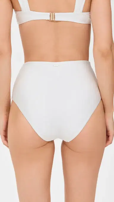 Simkhai Teya High Waisted Ruched Bikini Bottoms White L | Thumbnail 3