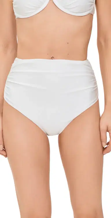 Simkhai Teya High Waisted Ruched Bikini Bottoms White L | Thumbnail 1
