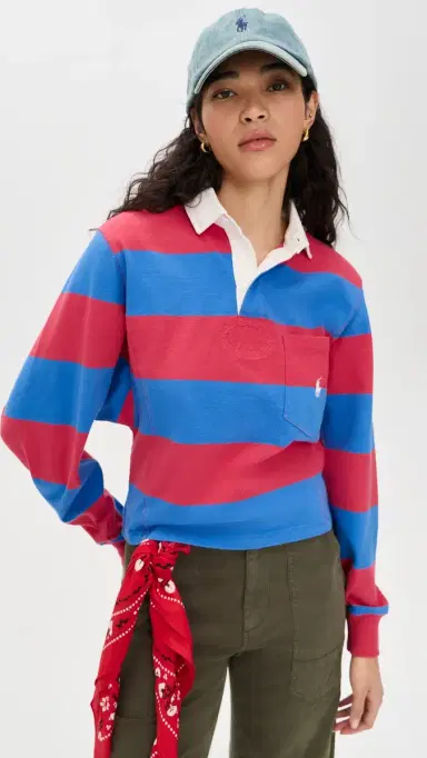 Polo Ralph Lauren Jersey Long Sleeve Polo Sunset Red/Greenwich Blue | Thumbnail 2