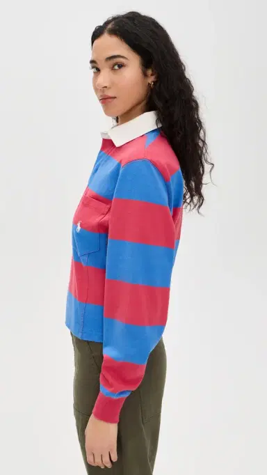 Polo Ralph Lauren Jersey Long Sleeve Polo Sunset Red/Greenwich Blue | Thumbnail 4
