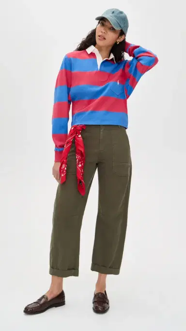 Polo Ralph Lauren Jersey Long Sleeve Polo Sunset Red/Greenwich Blue | Thumbnail 5
