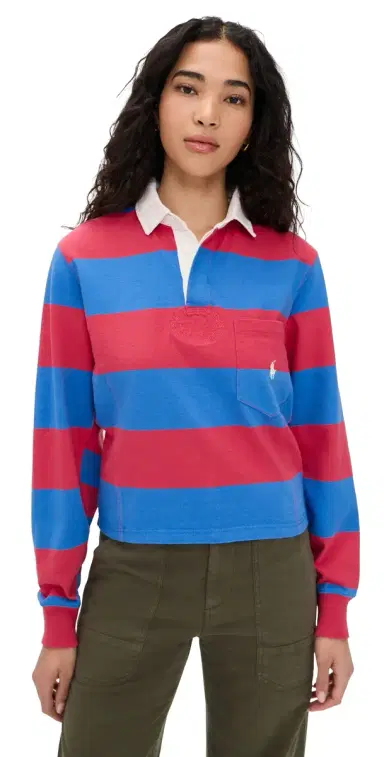 Polo Ralph Lauren Jersey Long Sleeve Polo Sunset Red/Greenwich Blue | Thumbnail 1
