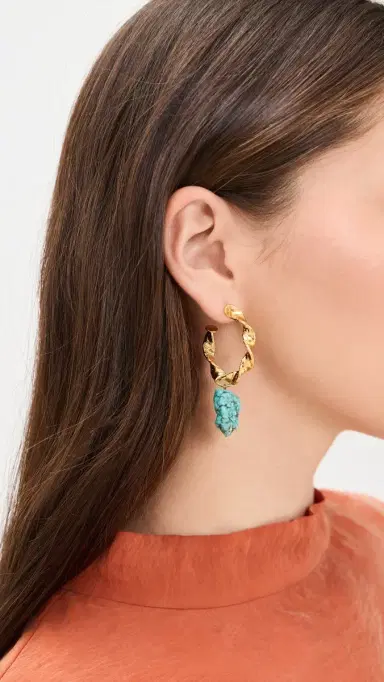 Maison Irem Rocky Hoop Earrings Gold One Size | Thumbnail 3