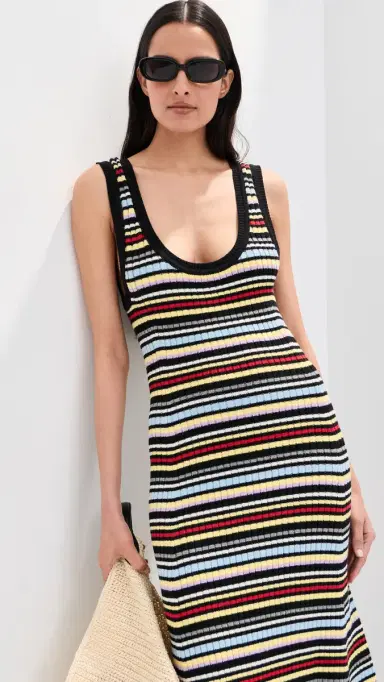 LE BOP Teller Dress Black Multi Stripe M | Thumbnail 2