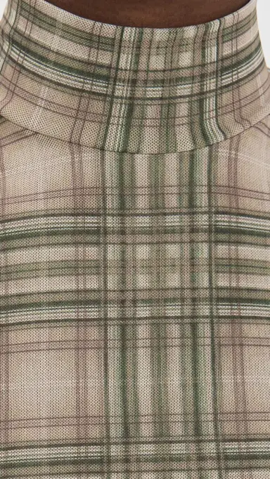 Another Girl Plaid Mesh High Neck Top Green | Thumbnail 6