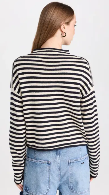 Alex Mill Taylor Cardigan in Stripe Cotton Cashmere Blend Navy/Ivory | Thumbnail 3 Alex Mill Taylor Cardigan in Stripe Cotton Cashmere Blend Navy/Ivory | Thumbnail 3