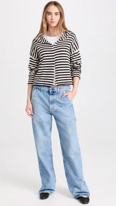 Alex Mill Taylor Cardigan in Stripe Cotton Cashmere Blend Navy/Ivory | Thumbnail 5 Alex Mill Taylor Cardigan in Stripe Cotton Cashmere Blend Navy/Ivory | Thumbnail 5