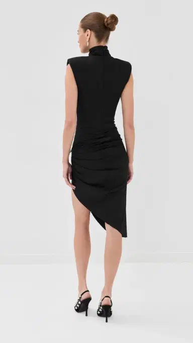 AREA Crystal Knot Draped idi Dress Black | Thumbnail 3