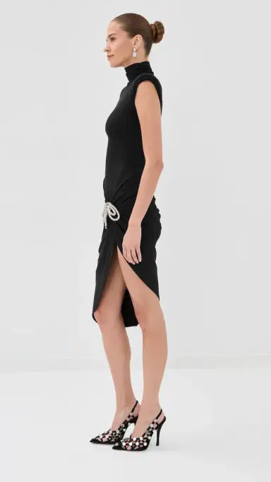 AREA Crystal Knot Draped idi Dress Black | Thumbnail 4