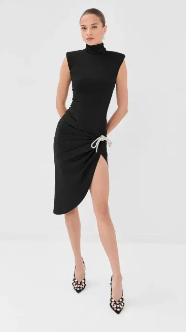 AREA Crystal Knot Draped idi Dress Black | Thumbnail 5