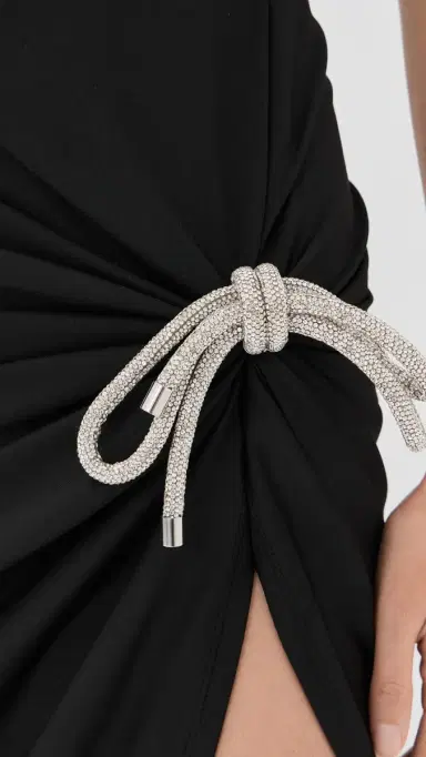 AREA Crystal Knot Draped idi Dress Black | Thumbnail 6