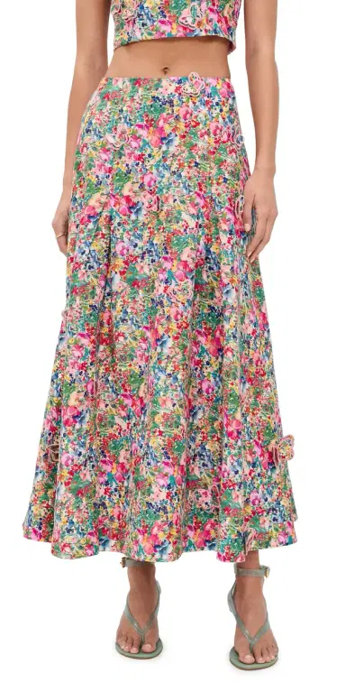 FARM Rio Peasant Floral Butterfly Maxi Skirt Peasant Floral Off-White | Thumbnail 1