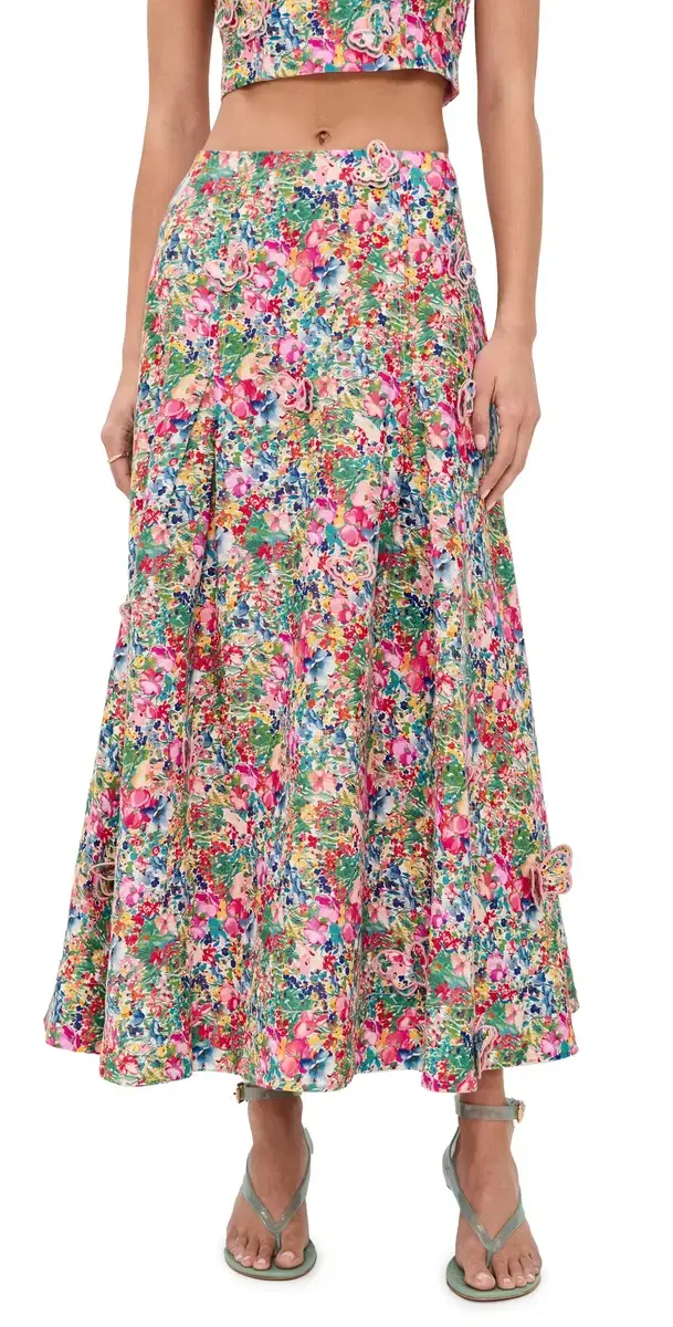 Peasant Floral Butterfly Maxi kirt Peasant Floral Off-White