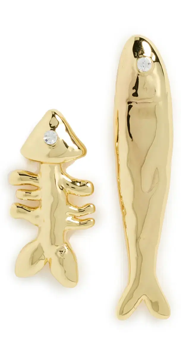 Sardine and Fishbone Earrings Gold Plated One Size