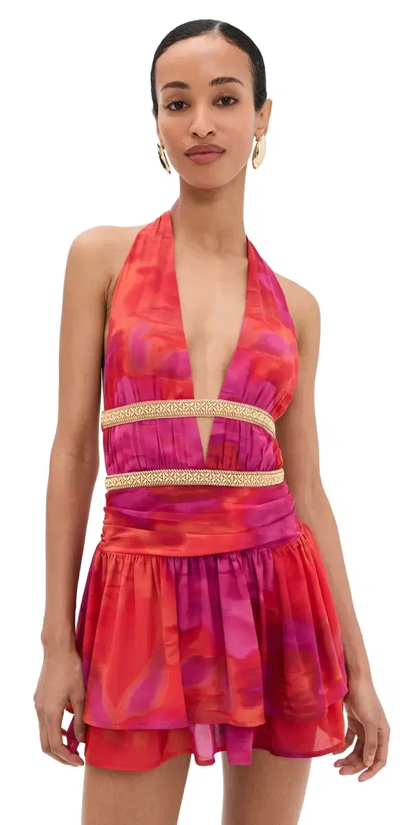 Xylia Halter Low Plunge Mini Dress uri Orange