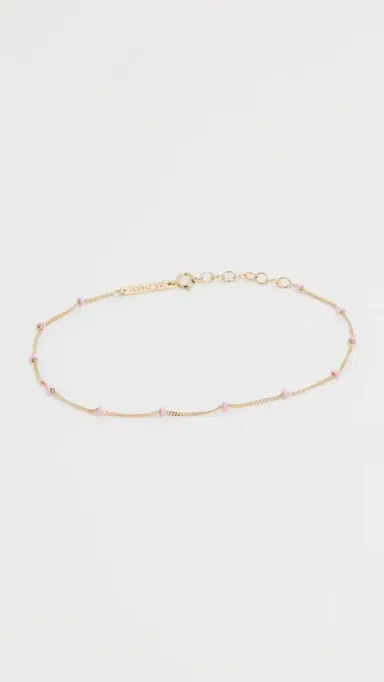 Zoë Chicco 14k Gold Enamel Satellite Chain Anklet Pink One Size | Thumbnail 2
