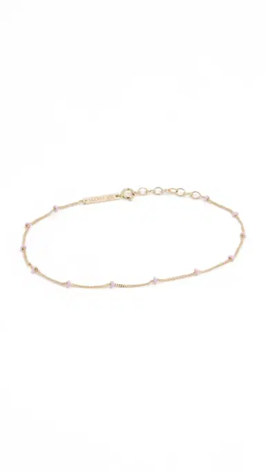 Zoë Chicco 14k Gold Enamel Satellite Chain Anklet Pink One Size | Thumbnail 6