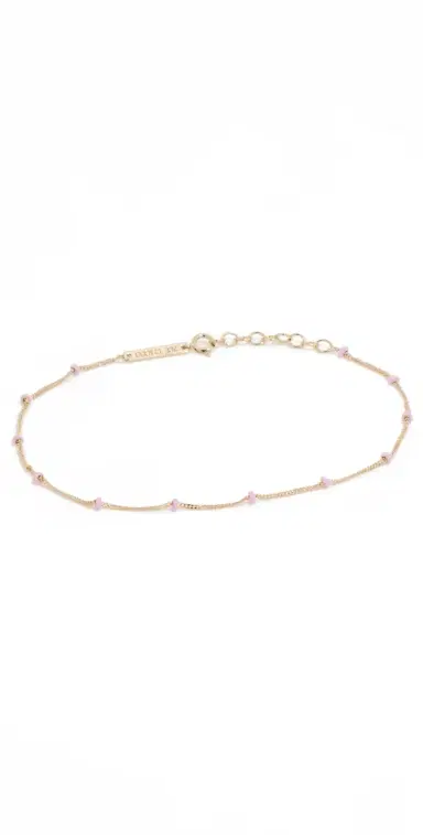 Zoë Chicco 14k Gold Enamel Satellite Chain Anklet Pink One Size | Thumbnail 1