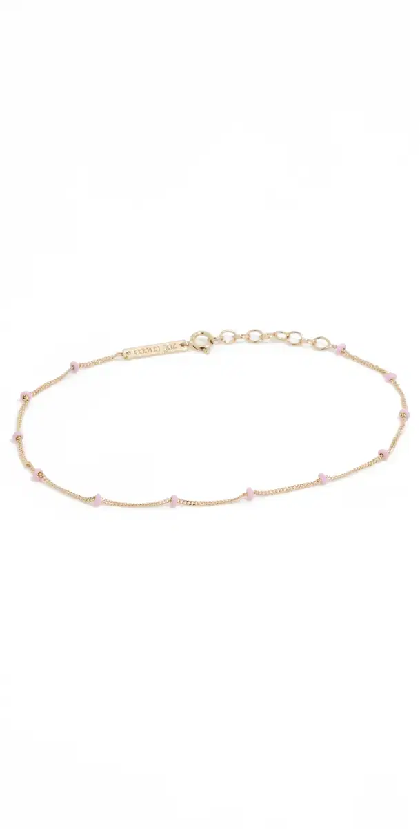14k Gold Enamel Satellite Chain Anklet Pink One Size