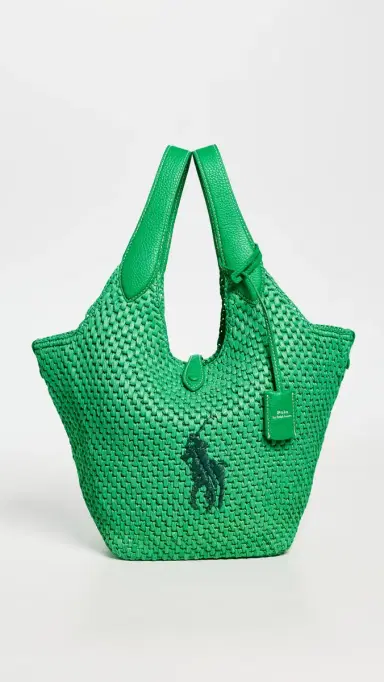 Polo Ralph Lauren Raffia Leather Medium Tote Parrot One Size | Thumbnail 2 Polo Ralph Lauren Raffia Leather Medium Tote Parrot One Size | Thumbnail 2