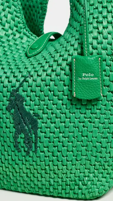 Polo Ralph Lauren Raffia Leather Medium Tote Parrot One Size | Thumbnail 5 Polo Ralph Lauren Raffia Leather Medium Tote Parrot One Size | Thumbnail 5