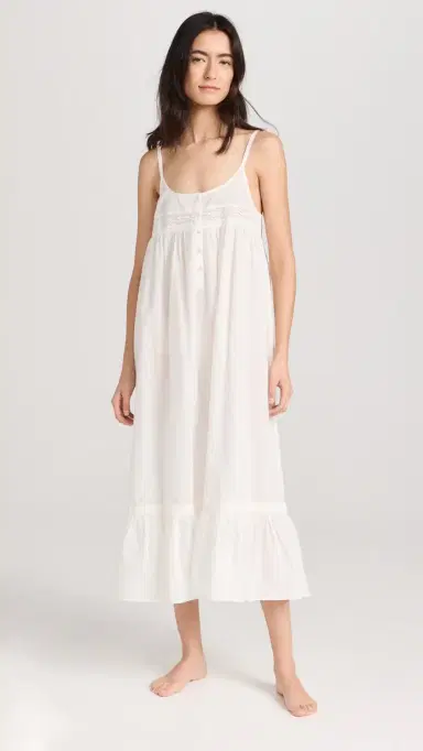 THE GREAT. The Eyelet Ruffle Tank Night Dress True White | Thumbnail 2