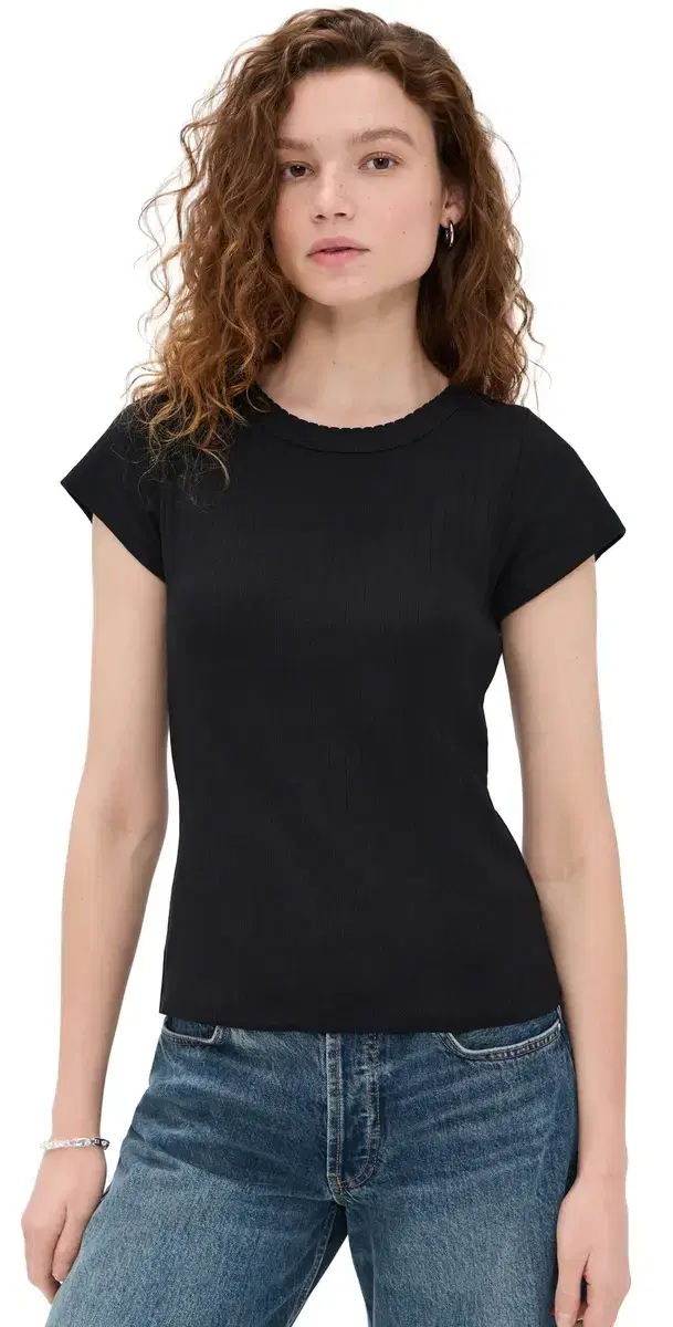 Pointelle Crew Neck Tee Black