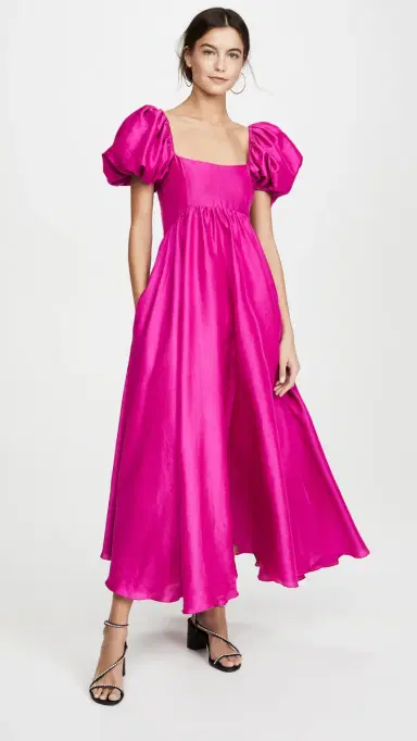 AZEEZA Rory Puff Sleeve Silk Dress Magenta | Thumbnail 2 AZEEZA Rory Puff Sleeve Silk Dress Magenta | Thumbnail 2