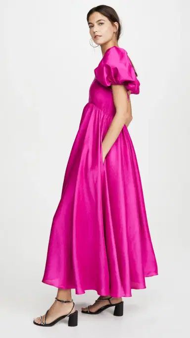 AZEEZA Rory Puff Sleeve Silk Dress Magenta | Thumbnail 4 AZEEZA Rory Puff Sleeve Silk Dress Magenta | Thumbnail 4