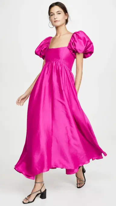 AZEEZA Rory Puff Sleeve Silk Dress Magenta | Thumbnail 5 AZEEZA Rory Puff Sleeve Silk Dress Magenta | Thumbnail 5
