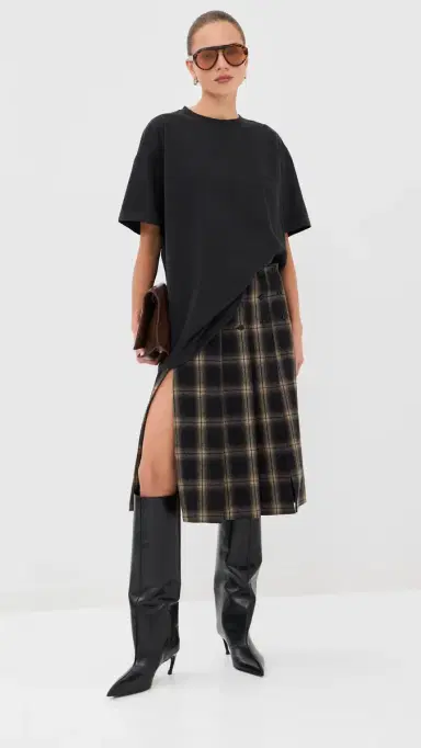 The Attico Midi Pleated Plaid Skirt Brown Shades | Thumbnail 2 The Attico Midi Pleated Plaid Skirt Brown Shades | Thumbnail 2