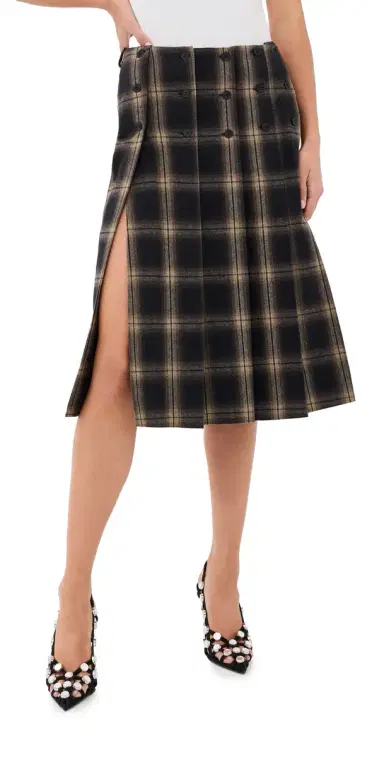 The Attico Midi Pleated Plaid Skirt Brown Shades | Thumbnail 1 The Attico Midi Pleated Plaid Skirt Brown Shades | Thumbnail 1