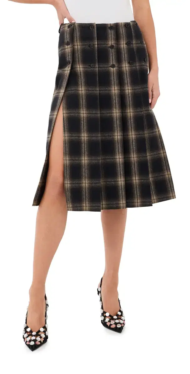 Midi Pleated Plaid Skirt Brown Shades