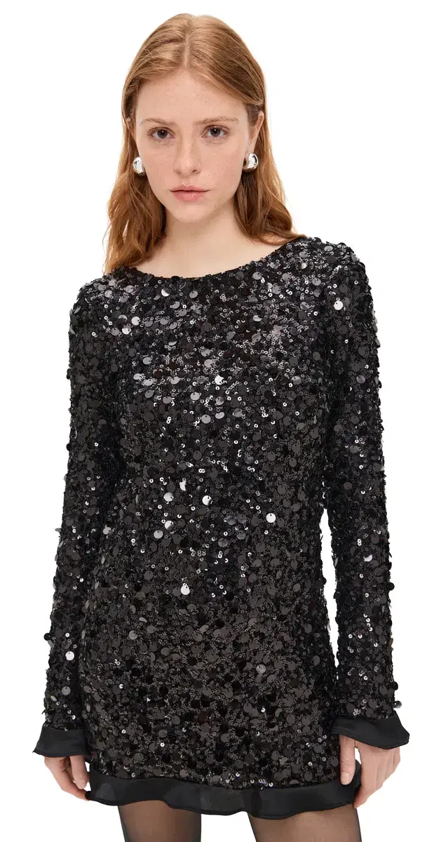 Show Me Your Mumu Maddison Ruffle Dress Black Metallic equins