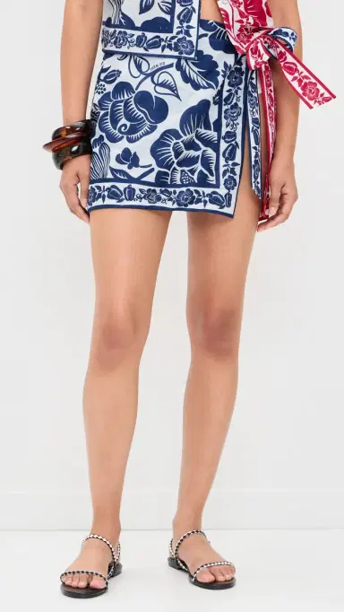 FARM Rio Cashew and Birds Mini Wrap kirt Cashew And Birds Red And Blue | Thumbnail 2
