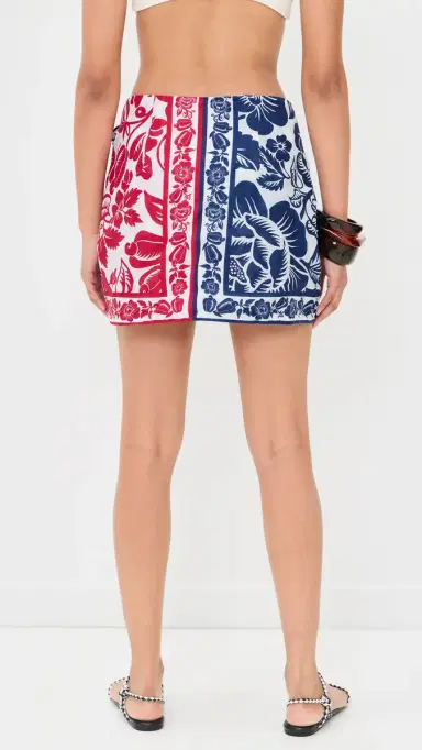 FARM Rio Cashew and Birds Mini Wrap kirt Cashew And Birds Red And Blue | Thumbnail 3