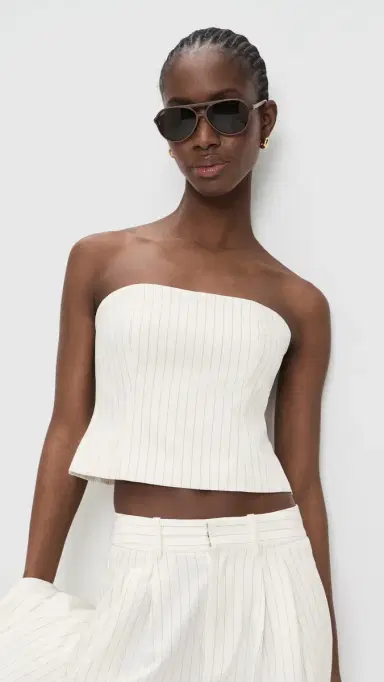 Good American Essential Suiting Strapless Top Chestnut Pinstripe | Thumbnail 2 Good American Essential Suiting Strapless Top Chestnut Pinstripe | Thumbnail 2