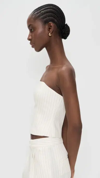 Good American Essential Suiting Strapless Top Chestnut Pinstripe | Thumbnail 4 Good American Essential Suiting Strapless Top Chestnut Pinstripe | Thumbnail 4
