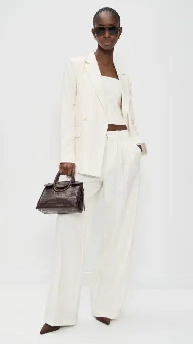 Good American Essential Suiting Strapless Top Chestnut Pinstripe | Thumbnail 5 Good American Essential Suiting Strapless Top Chestnut Pinstripe | Thumbnail 5